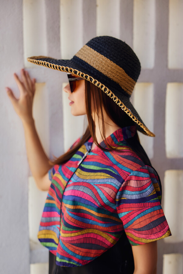 Zigzag Stripe Wide-Brim Beach Hat - Thumbnail