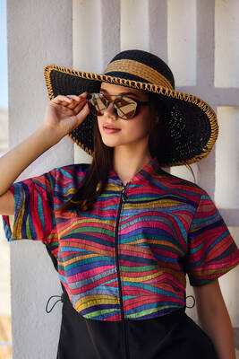 Remsa - Zigzag Stripe Wide-Brim Beach Hat (1)