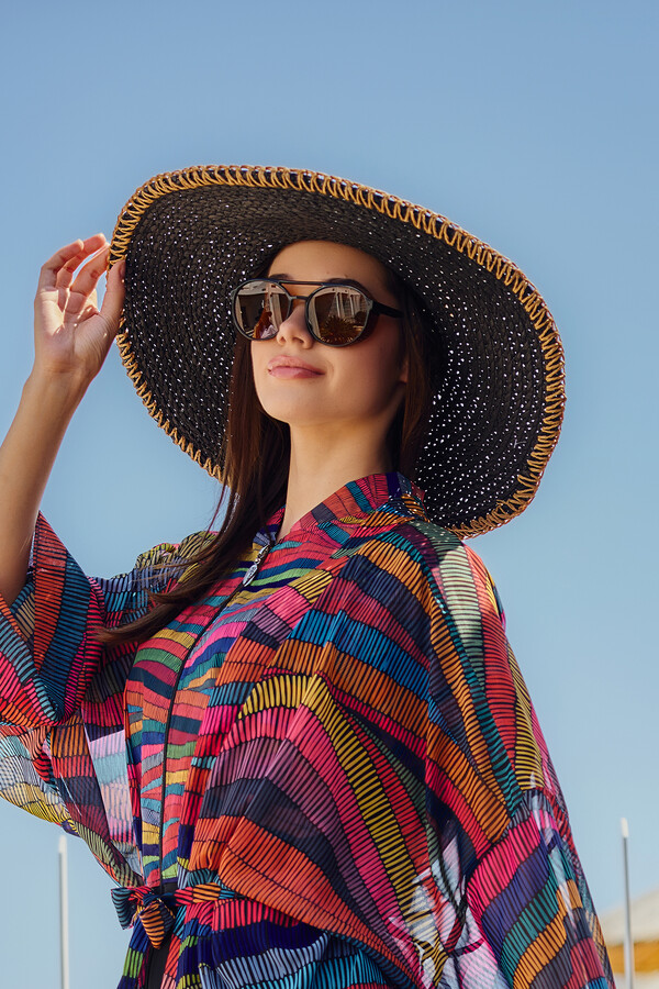 Zigzag Stripe Wide-Brim Beach Hat - Thumbnail