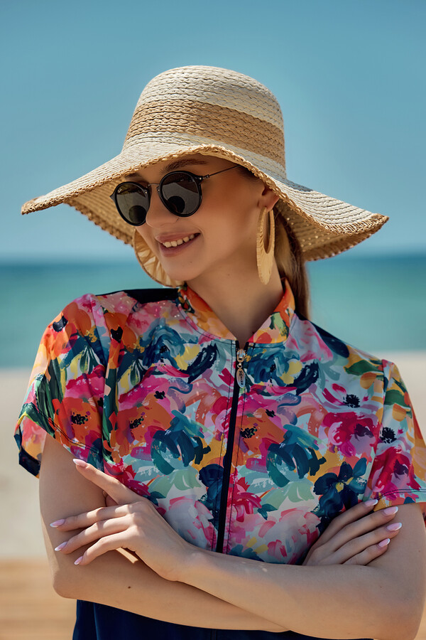 Zigzag Striped Woven Beach Hat - Thumbnail