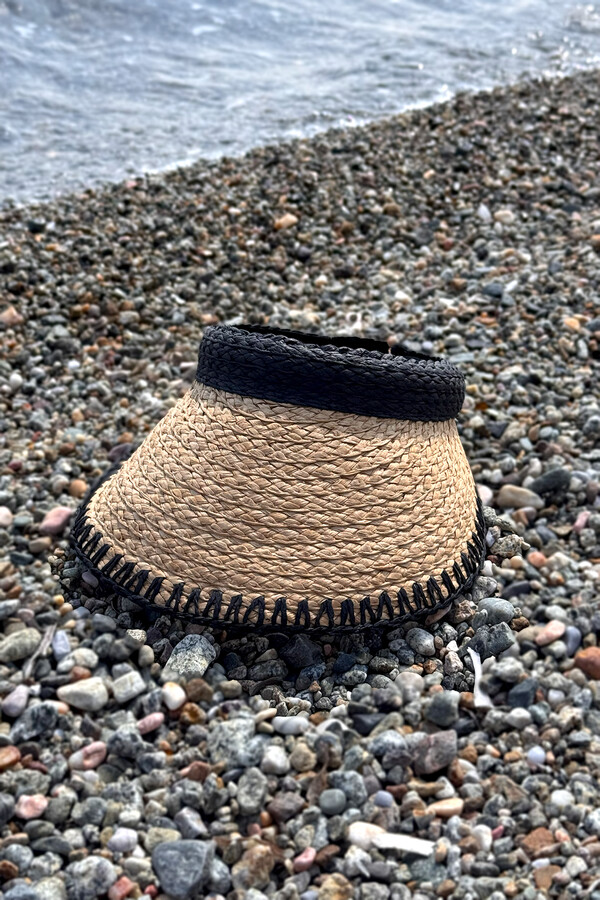 Zigzag Trim Visor Straw Hat Sun Protector Accessory - Thumbnail