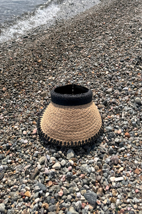 Zigzag Trim Visor Straw Hat Sun Protector Accessory - Thumbnail