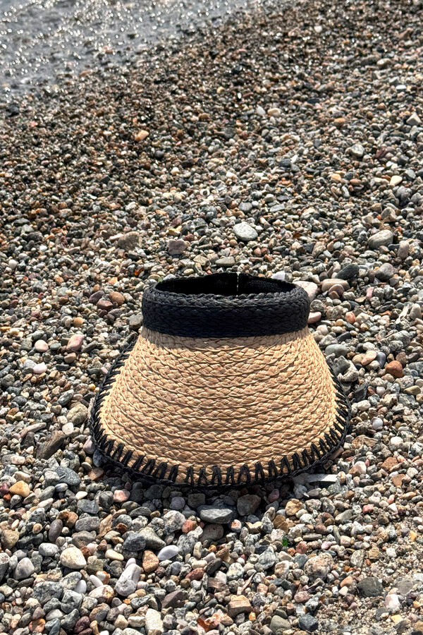 Zigzag Trim Visor Straw Hat Sun Protector Accessory - Thumbnail