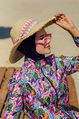 Remsa - Zigzag Trimmed Straw Hat with Colorful Details RS- Beige