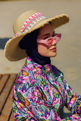 Remsa - Zigzag Trimmed Straw Hat with Colorful Details RS- Beige (1)