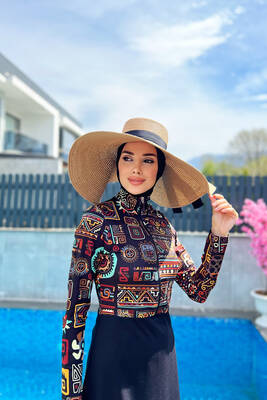 Remsa - Zipper Lycra Fully Covered Hijab Swimsuit R076 Peru Remsa - Zipper Lycra Fully Covered Hijab Swimsuit R076 Peru