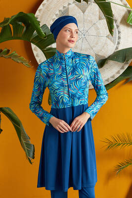 Rozamay - Zippered Lycra Full Coverage Modest Swimsuit 3115 Light Navy Rozamay - Zippered Lycra Full Coverage Modest Swimsuit 3115 Light Navy