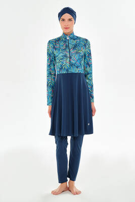 Rozamay - Zippered Lycra Full Coverage Modest Swimsuit 3115 Light Navy (1) Rozamay - Zippered Lycra Full Coverage Modest Swimsuit 3115 Light Navy (1)