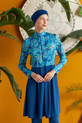 Rozamay - Zippered Lycra Full Coverage Modest Swimsuit 3115 Light Navy