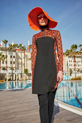 Remsa - Zippered Lycra Full-Covered Burkini R124 Retro (1) Remsa - Zippered Lycra Full-Covered Burkini R124 Retro (1)